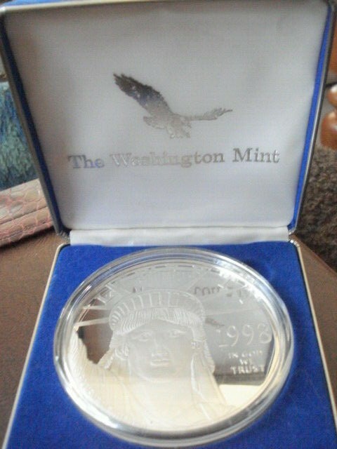 1998 Platinum Layered 4oz .999 Fine Silver Coin, Liberty