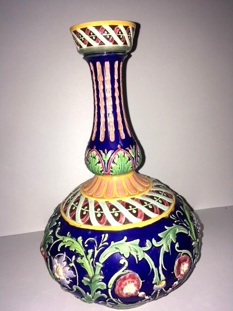 Antique Copeland Majolica Persian Form Vase Pair Circa 1847