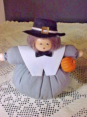 Thanksgiving Roly Poly Dolls Wooden Heads Stuffed Fabric Weighted Pilgrims Fall