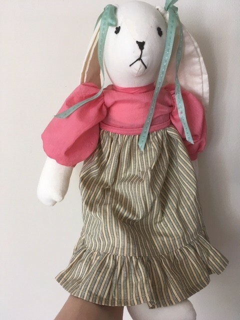 Handmade Muslin Stuffed Lop Eared Rabbit Folk Art Bunny  20” Easter Gift