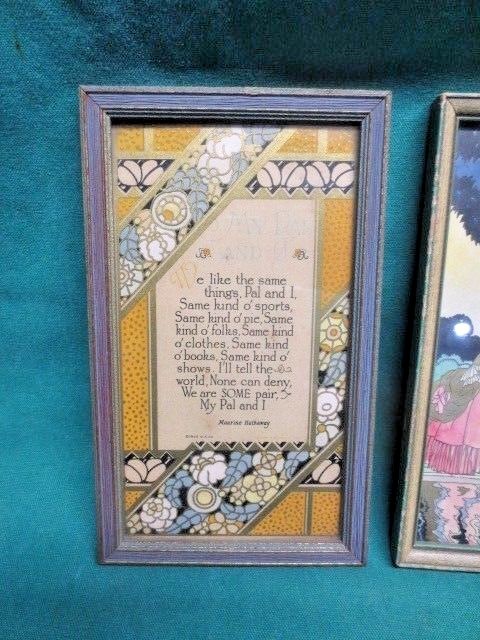 3 Vtg Art Deco Motto Poem Framed Pictures 