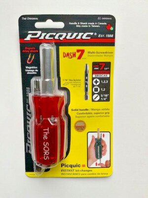 PICQUIC DASH 7 Screwdriver TS -  7 Hex bits 1/4'' x 2'' long - Red Handle