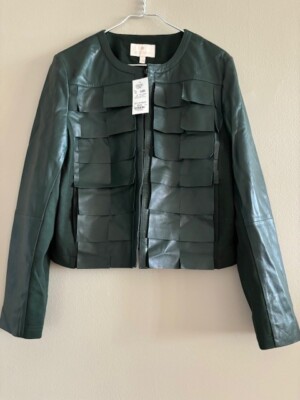 $499 ETCETERA women's genuine leather collarless short flapper jacket US Size 12