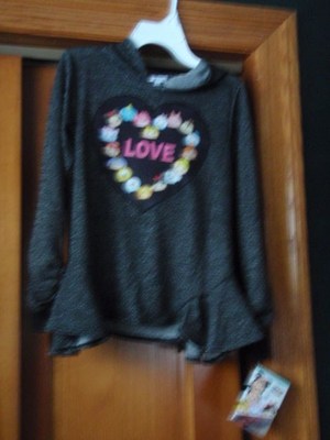 D-Signed Disney Tsum Tsum Love Heart Black & Silver Hoodie Shirt Girl Size 14-16