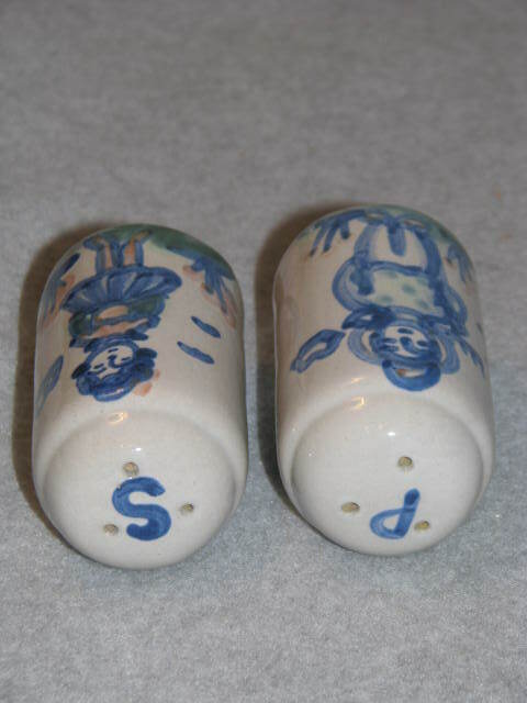 M A Hadley Pottery Farmer & Wife Stoneware Salt & Pepper Shaker Set 3.5