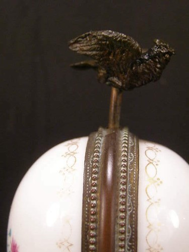 1800s French Bronze Mechanical Bird Porcelain Egg Casket Perfume Bottle Case Box