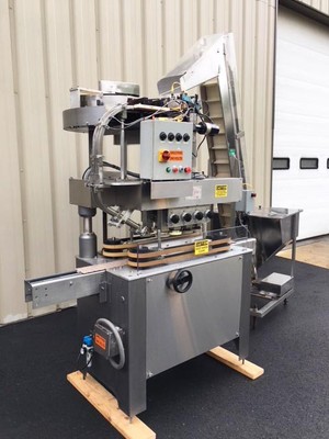 Kaps-All Model C Inline Screw Capper with Hopper-Elevator, 8 Spindle Quill