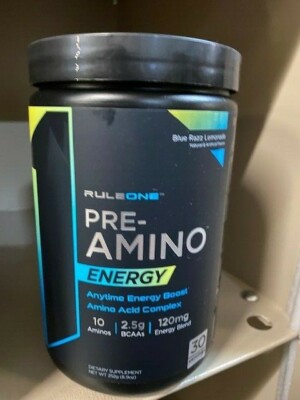 R1 Pre Amino Blue Razz Lemonade Anytime Energy Boost Amino Acid Complex Caffeine