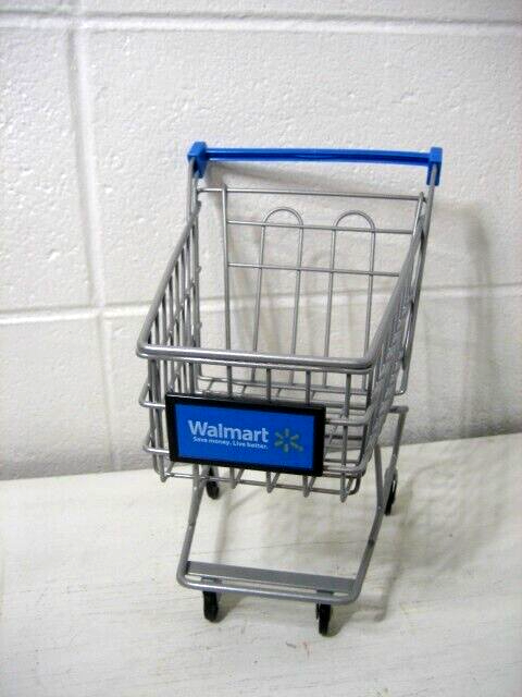 Walmart Shopping Cart Toy Doll Size Mini Gray Metal Blue Sign ~10