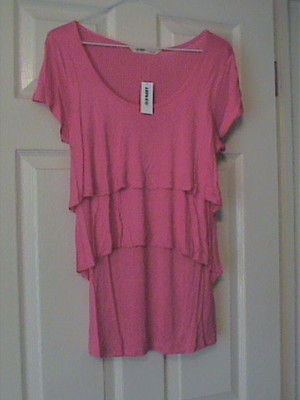 NWT OLD NAVY HOT PINK KNIT SHORT SLEEVE TOP WITH RUFFLE FRONT       