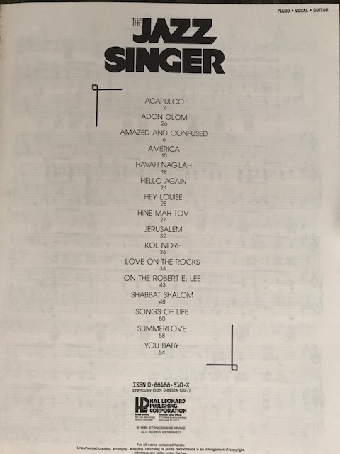 NEIL DIAMOND--Jazz Singer--Piano-Guitar-Chords Songbook