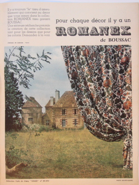 PublicitÃ 1961 Romanex De Boussac Pour Chaque DÃCor Tissus Garanti Boussac 
