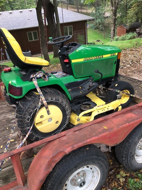 2001 John Deere 455 Diesel Tractor 1400 hrs wheel weights and chains can deliver