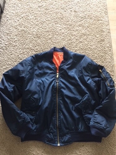NAVY BUE AND ORANGE BOMBER JACKET REVERSIBLE | eBay