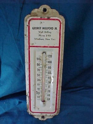 1930s MULFORD WELL DRILLING Metal ADVERTISING Wall THERMOMETER Windham NY