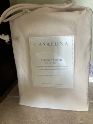 CASALUNA Bedding Full 500 Thread Ct Washed Suprima Sateen Solid Natural
