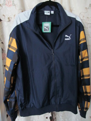 Puma Peacoat Check Woven T7 Track Jacket, Navy Blue & White, Sizes S, M, L or XL