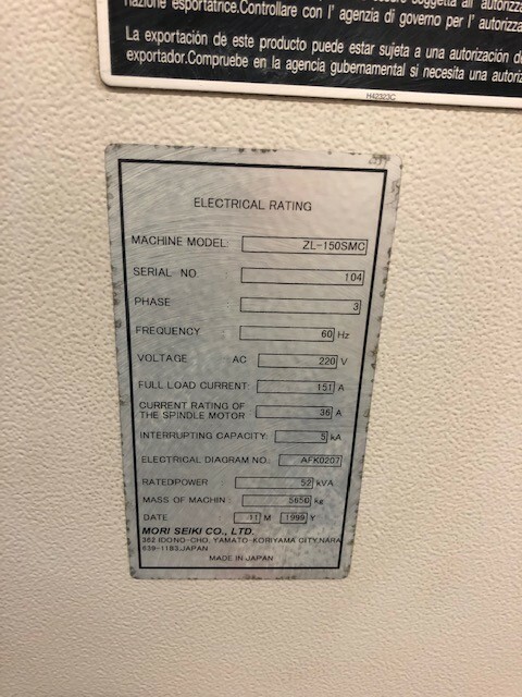 1999 Mori Seiki ZL-150 SMC CNC Lathe