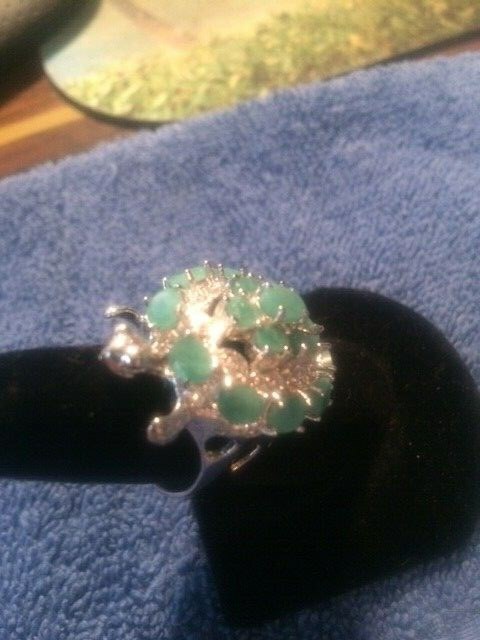 Vintage Art Deco Sterling Silver Faux Jade Turtle Ring Size 8.5