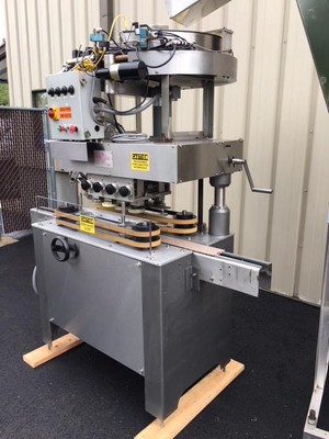 Kaps-All Model C Inline Screw Capper with Hopper-Elevator, 8 Spindle Quill