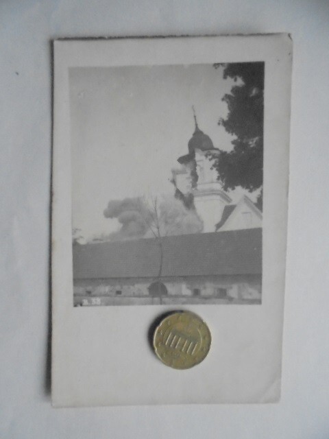 Foto Wohl Westen Brennende Kirche Fp Garde Landst. Fussart. Batt. 3 1916