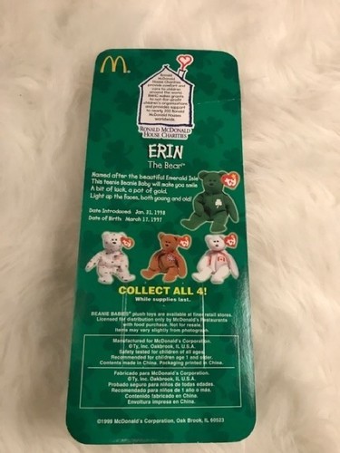 ERIN THE BEAR Ty Teenie Beanie Baby 1997  TAG ERRORS 1993