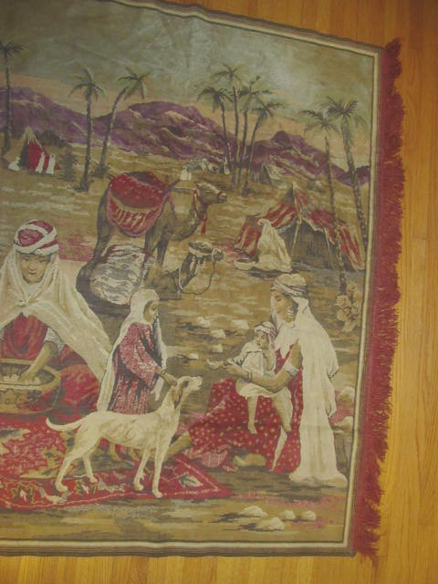 Antique Arabian Desert Tent Scene Wall Hanging Tapestry~Heavy Velvet Rug 72x50