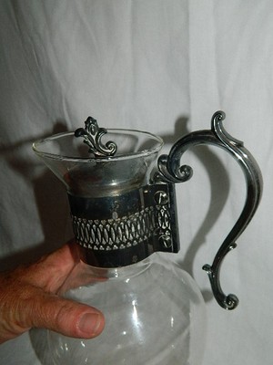 vintage glass carafe coffee pot with Silver Collar Roger's Silver