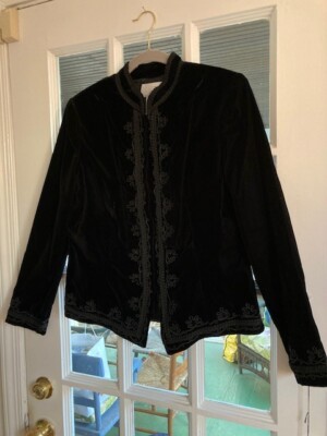 Women's Farinae Black Embroidered Jacket, Sz 12, NWT
