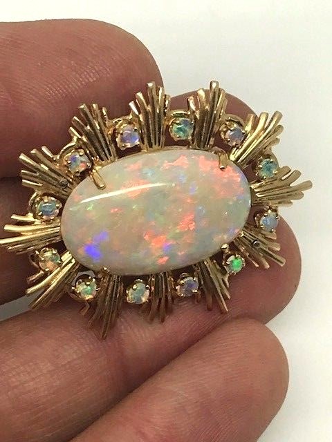 ESTATE 14k Yellow Gold Designer Jumbo Opal Brooch
