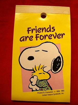 Vintage Small Notepad ''Friends are Forever'' w /Peanuts Hugging Woodstock 3'' X 5''