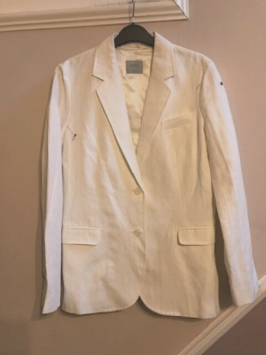 OASIS LADIES WHITE LINEN BLEND BLAZER STYLE JACKET 2 BUTTON FASTENING SIZE 12 UK