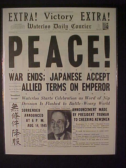 VINTAGE NEWSPAPER HEADLINES~WORLD WAR 2 VICTORY PEACE JAPAN
