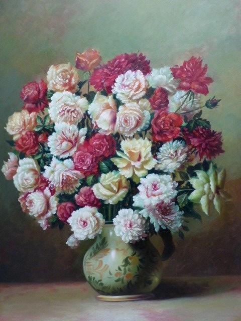 Original Vintage Pagliro Signed Still Life Flowers In a Vase Oil Canvas Painting