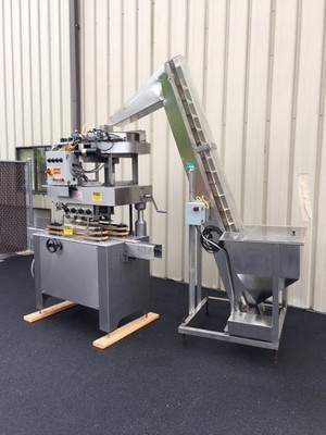 Kaps-All Model C Inline Screw Capper with Hopper-Elevator, 8 Spindle Quill