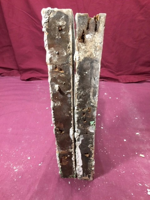 Vintage wood corbels, pair, white and green chippy paint