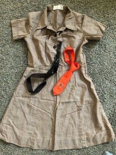 Vintage Brownie Girl Scout Uniform Dress, Tie, & Belt 1950