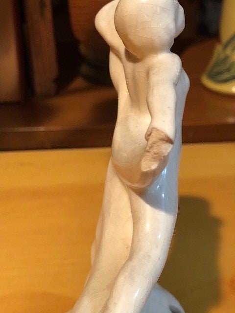 Vintage Lady Flower Frog Figurine - Art Deco