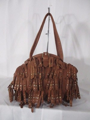 Lucky Penny Anthropologie Fringe Brown Leather Shoulder Bag Tote Handbag Purse 