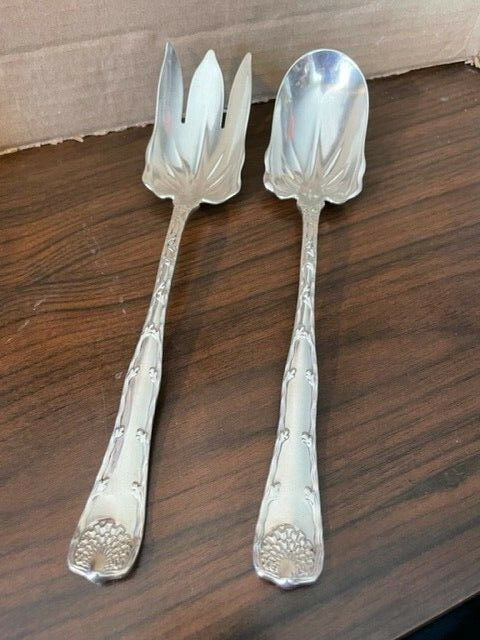 TIFFANY WAVE EDGE C1884 STERLING LONG SALAD SET FORK 10