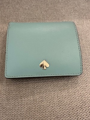 Kate Spade Aqua Blue Teal Seaside Rima Leather Bifold Small Wallet Snap Clean