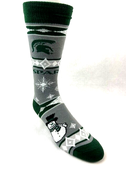 Michigan State Spartans Gray Snowman Christmas Holiday Dress Crew Socks