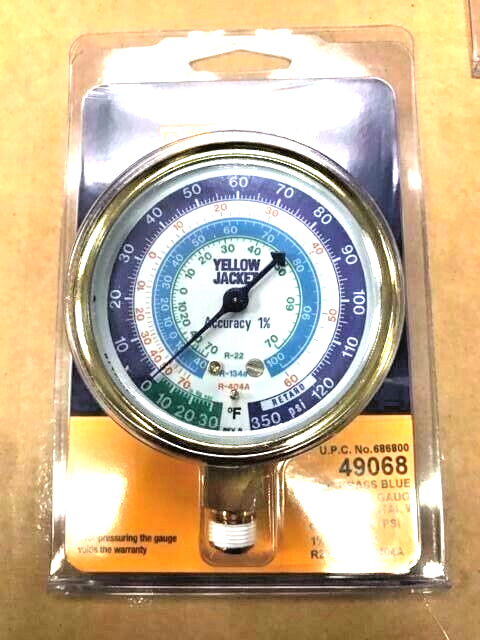 Gauge Refrigeration 2.5" BRASS R22, R134a & R404a, -30 VAC to 0 & 0 to 350 PSI