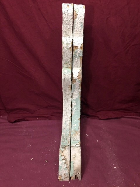 Vintage wood corbels, pair, white and green chippy paint