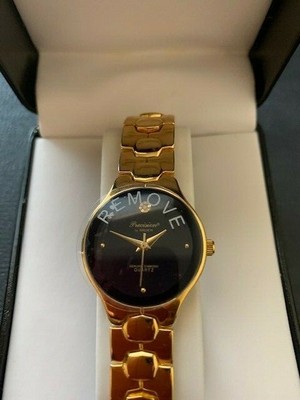 Vintage Precision by Gruen Women Watch Black Dial with Gold Bracelet