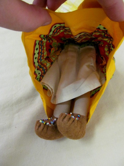 Vintage Handmade Native American Indian/w Baby Cloth Doll With Beaded Moccasins