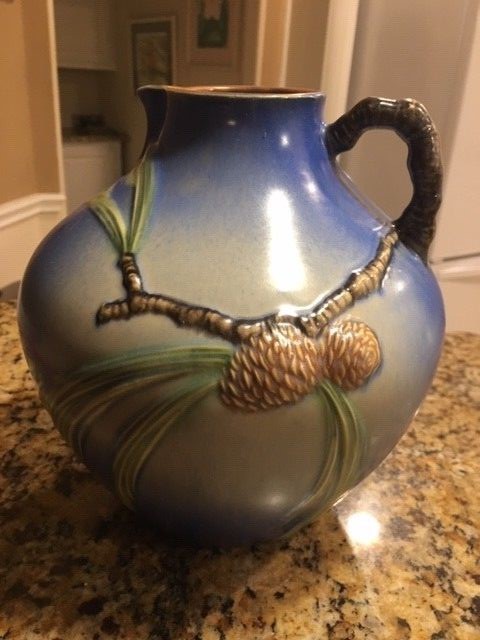 MINT Roseville Blue Pine Cone Ewer - 9