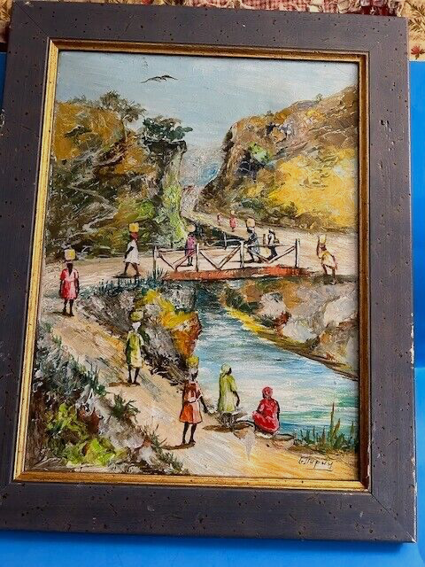 G. Dupuy Hatian Black Folk Art Oil Painting   20 x 15+"