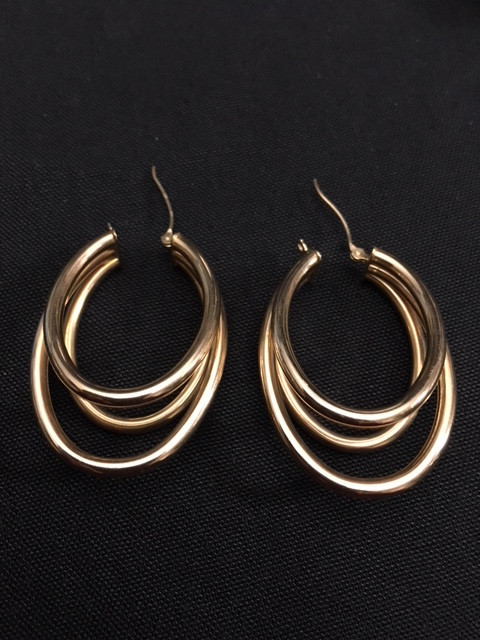 LARGE 14 kt yellow gold earrings ~ 4.6 grams total ~