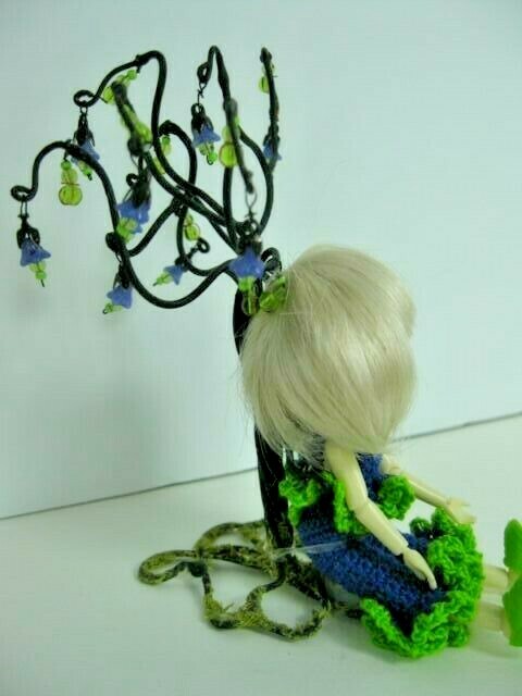 Doll stand for Amelia Thimble beautiful bluebell metal tree with glass beads